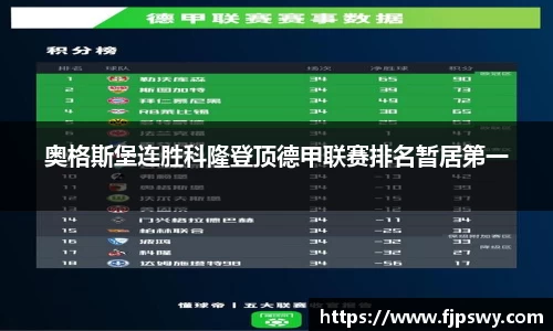 奥格斯堡连胜科隆登顶德甲联赛排名暂居第一