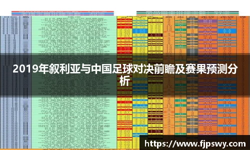 2019年叙利亚与中国足球对决前瞻及赛果预测分析